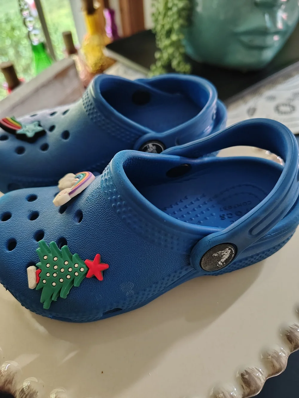 Blue Kids Crocs-Style Clog with Rainbow & Star Charms Sz.7